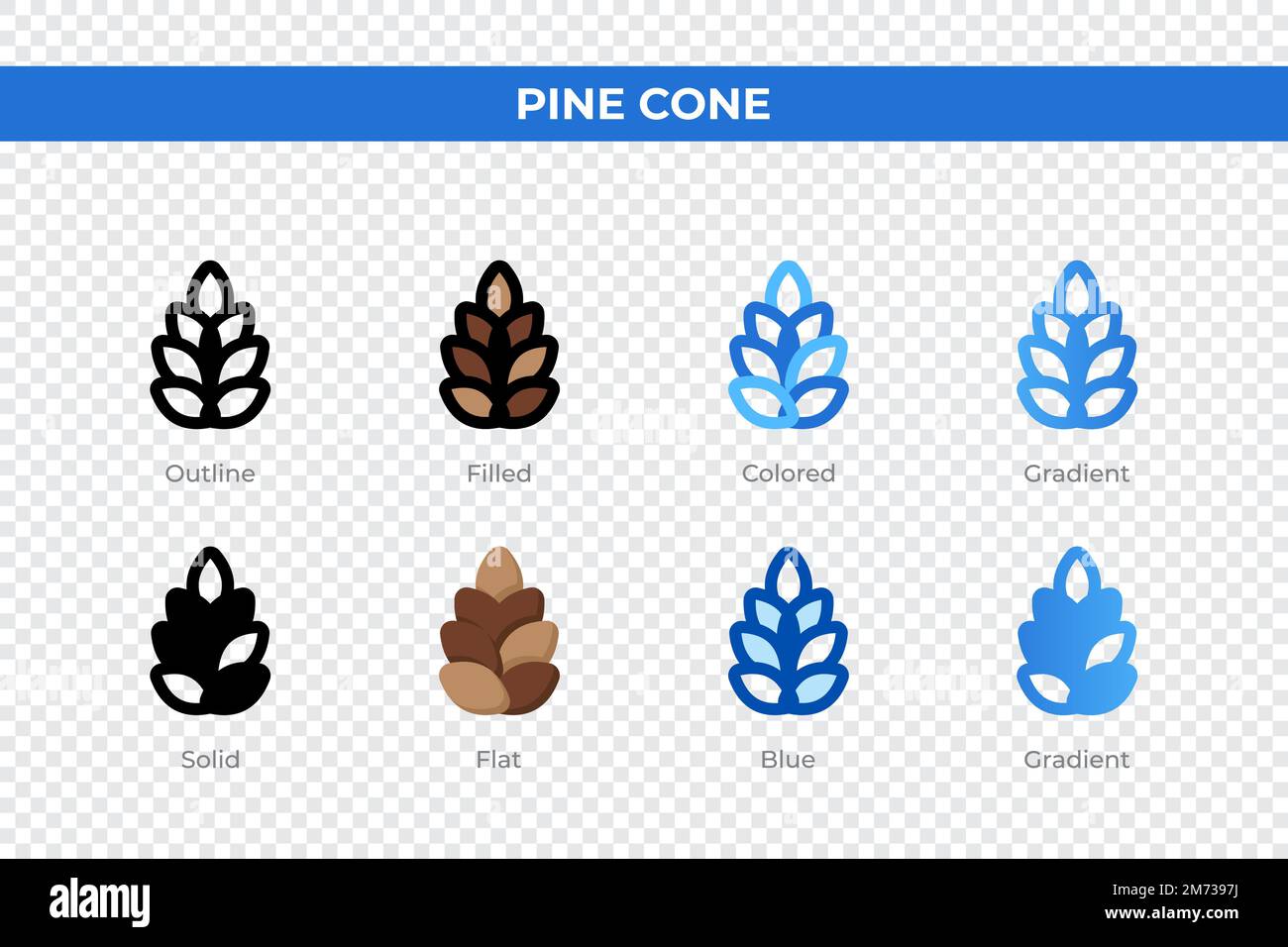 Icônes de cône de pin dans un style différent. Jeu d'icônes de cône de ...