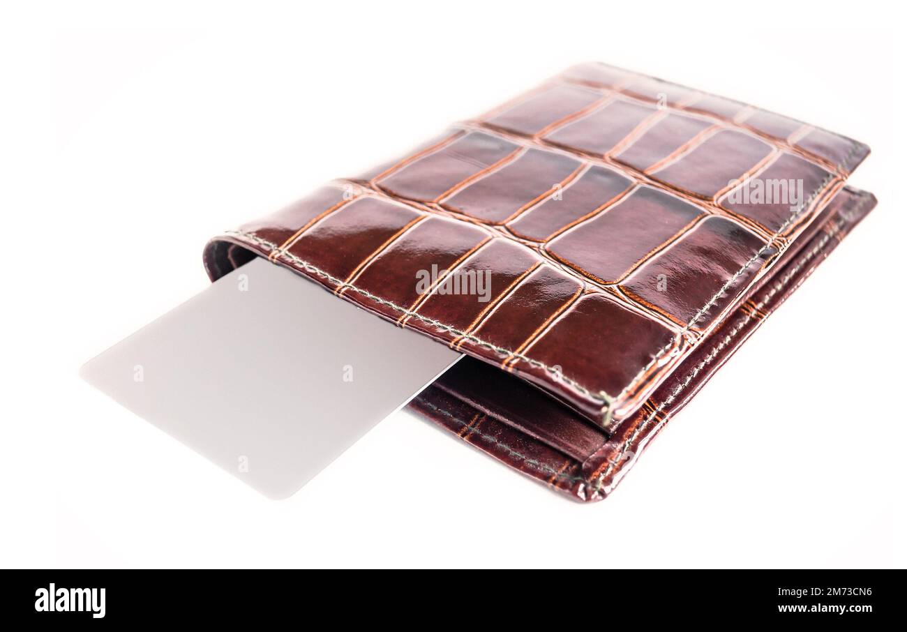 portefeuille en cuir crocodile avec carte de visite ou vérifier avec espace copie Banque D'Images