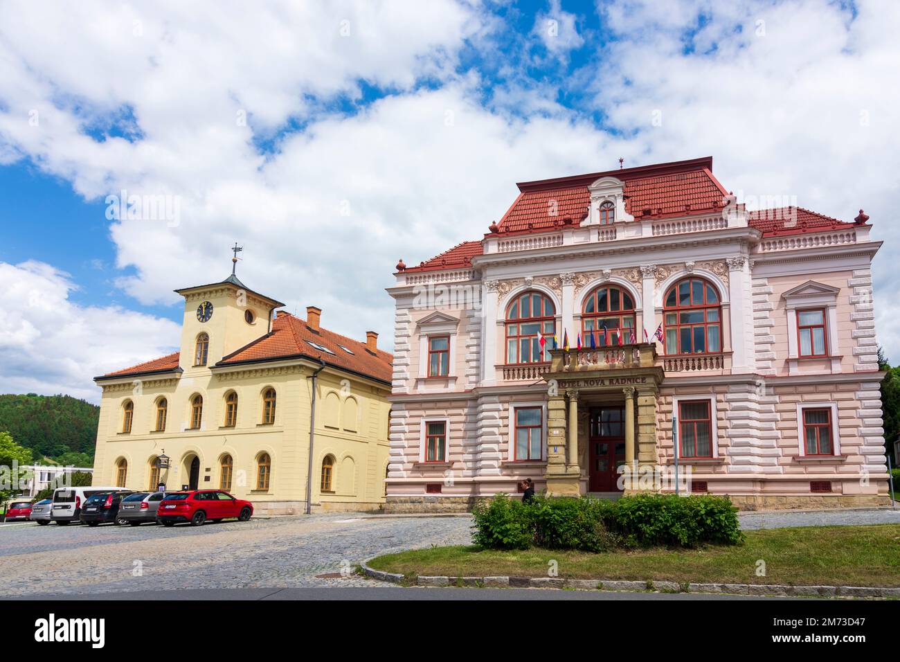 Vsetin (Wsetin): Place Horní, la vieille mairie, Hôtel Nova Radnice in , Zlinsky, région de Zlin, région de Zliner, Tchèque Banque D'Images