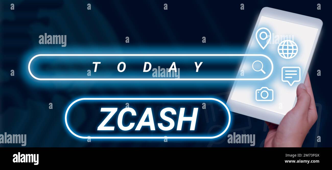 Affiche manuscrite Zcash. Crypto-monnaie conceptuelle avec blockchain décentralisé qui fournit l'anonymat Banque D'Images