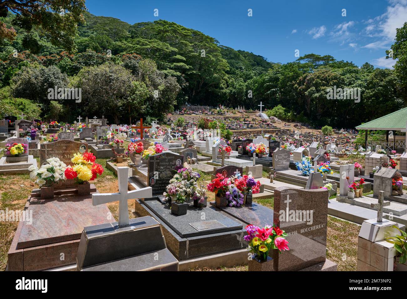 Cimetière coloré de la Digue, Seychelles Banque D'Images