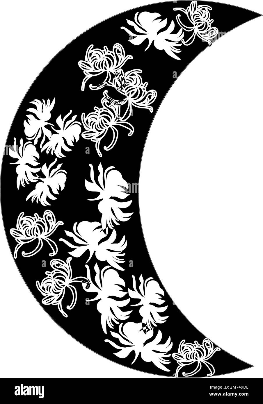 Aquarelle fleur lignes noires avec lune. Fleurs fleuries dessinées à la main avec aquarelle sur un fond blanc isolé. Parfait pour les invitations de mariage, Banque D'Images