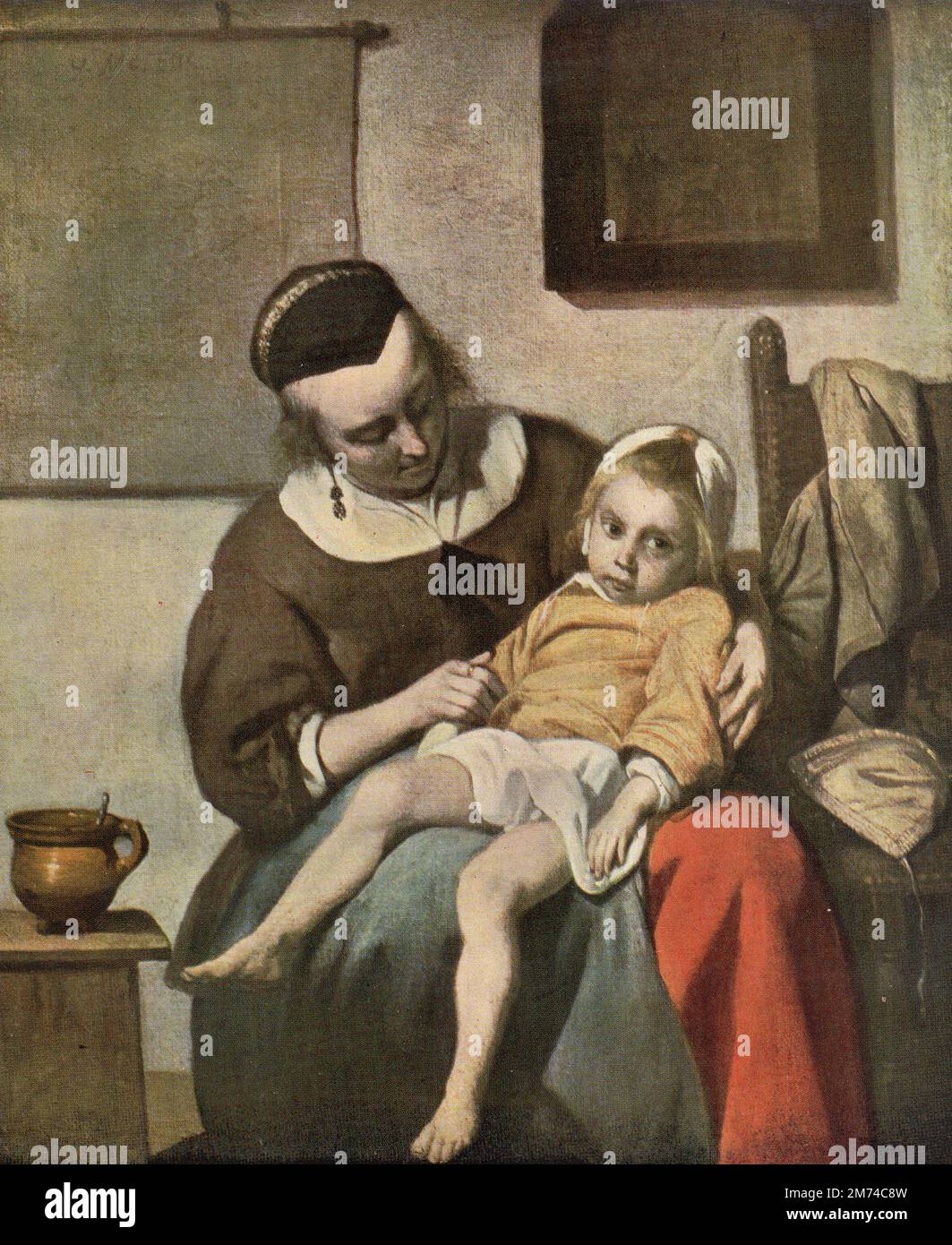 L'enfant malade, ou fille malade par Gabriel Metsu, huile sur toile: c1660; Dutch School; 17th siècle. Banque D'Images