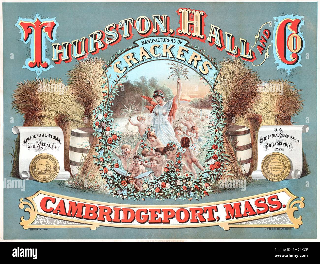 Affiche de publicité victorienne c1800 pour biscuits Cracker, Chromolithograph. Banque D'Images