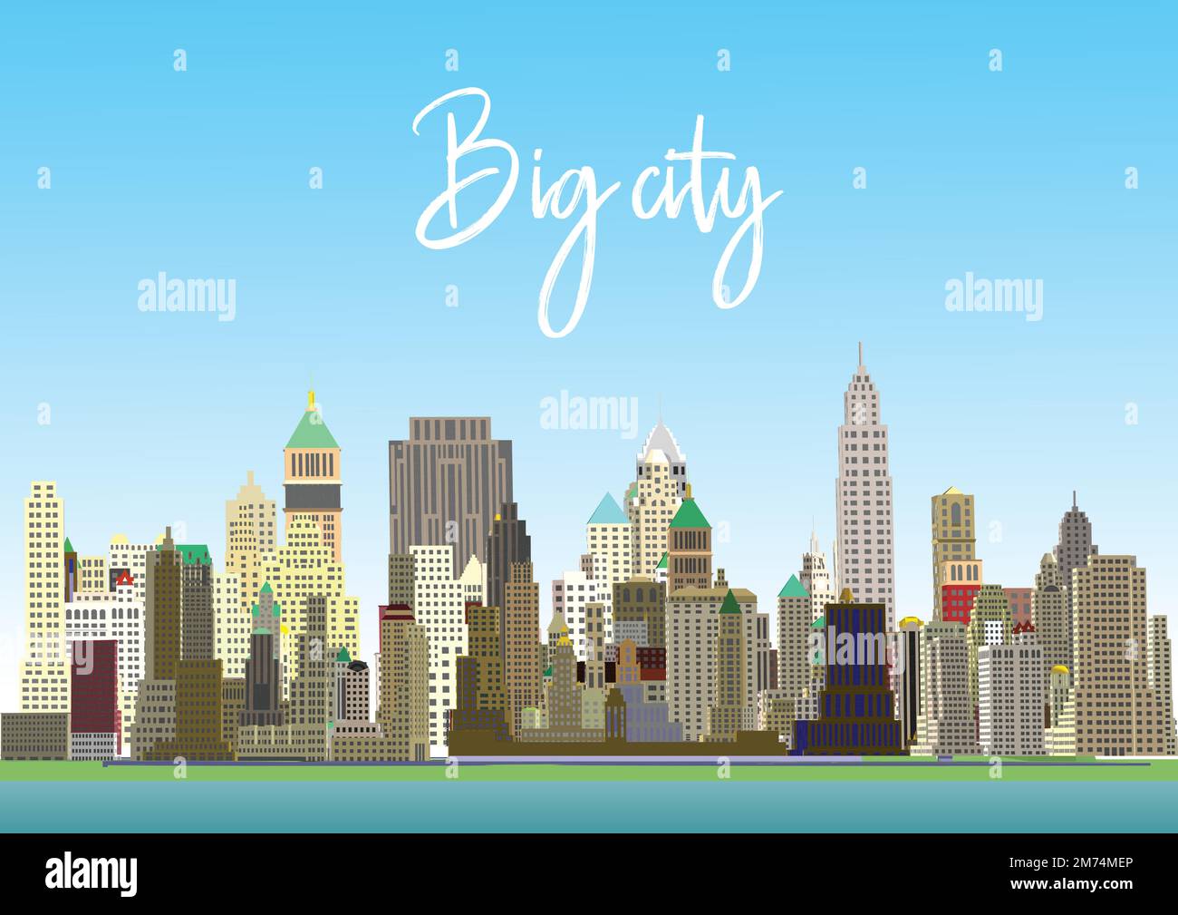 Illustration vectorielle New York CityScape. Caricature des monuments de New York la nuit, Freedom Tower sur One World Trade Center, et célèbre buil de la ville américaine Illustration de Vecteur