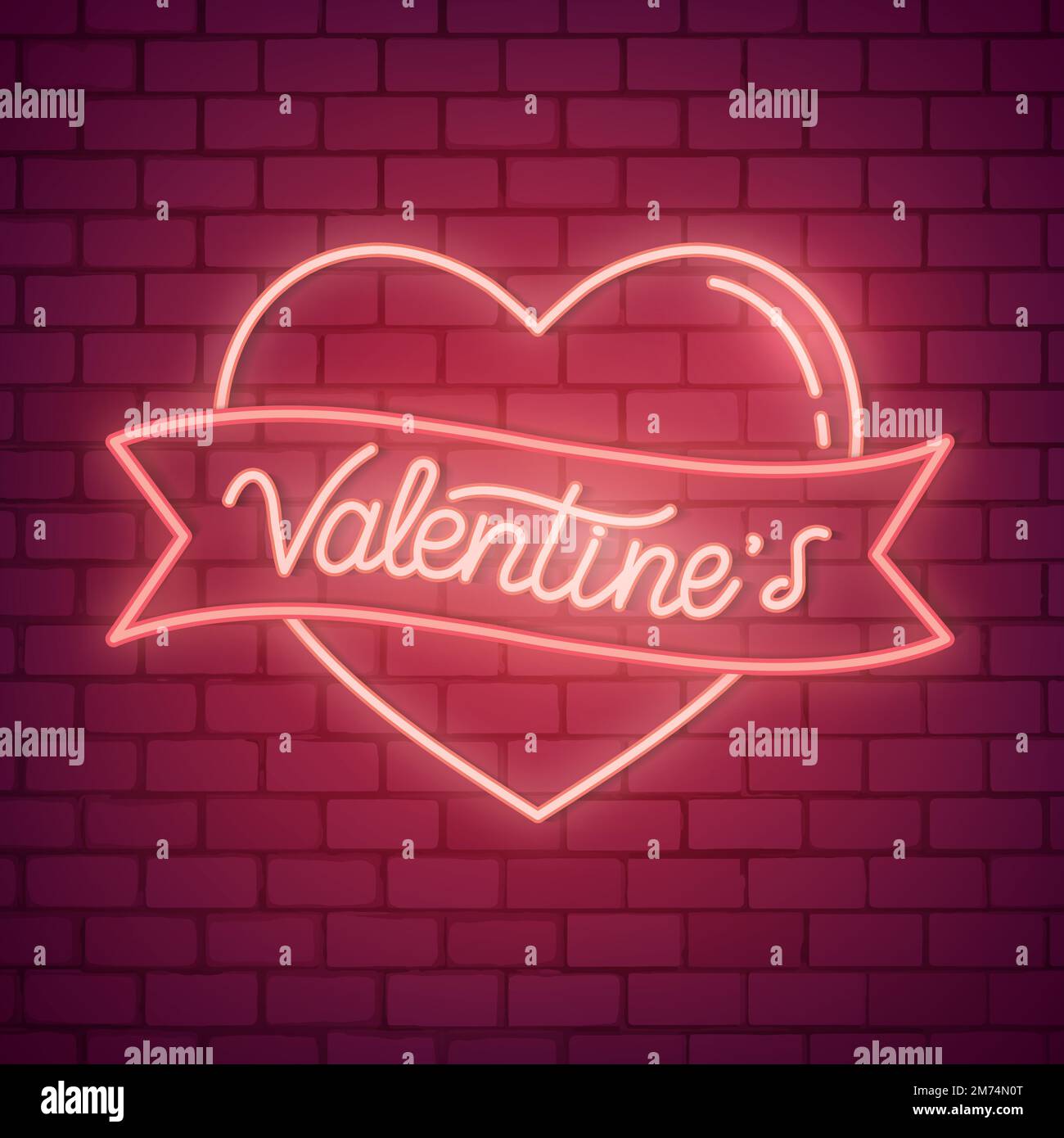 Motif de Saint-Valentin néons et #39 sur un mur en brique Illustration de Vecteur
