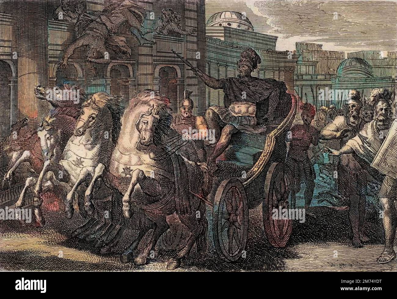 Bible par le Sieur de Royaumont, ancien Testament : Jezabel mangee des chiens. Jehu fait jeter Jezabel par une fenetre, et elle est l'homme des chiens. Gravure de 1811 - Bible de Royaumont, ancien Testament : Jézabel mangé par les chiens. Jéhu a jeté Jézabel par une fenêtre, et elle est mangée par des chiens. Gravure - coloration ultérieure Banque D'Images