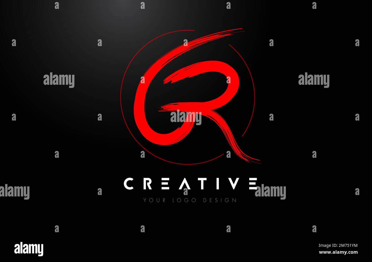 Logo lettre forme rouge GR. Lettres au pinceau manuscrites artistiques logo vecteur de concept. Illustration de Vecteur