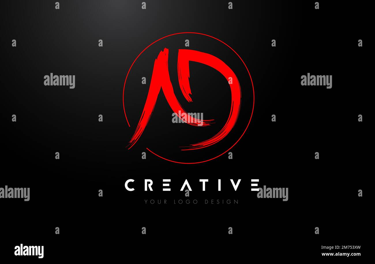 Logo lettre de forme rouge AD. Lettres au pinceau manuscrites artistiques logo vecteur de concept. Illustration de Vecteur