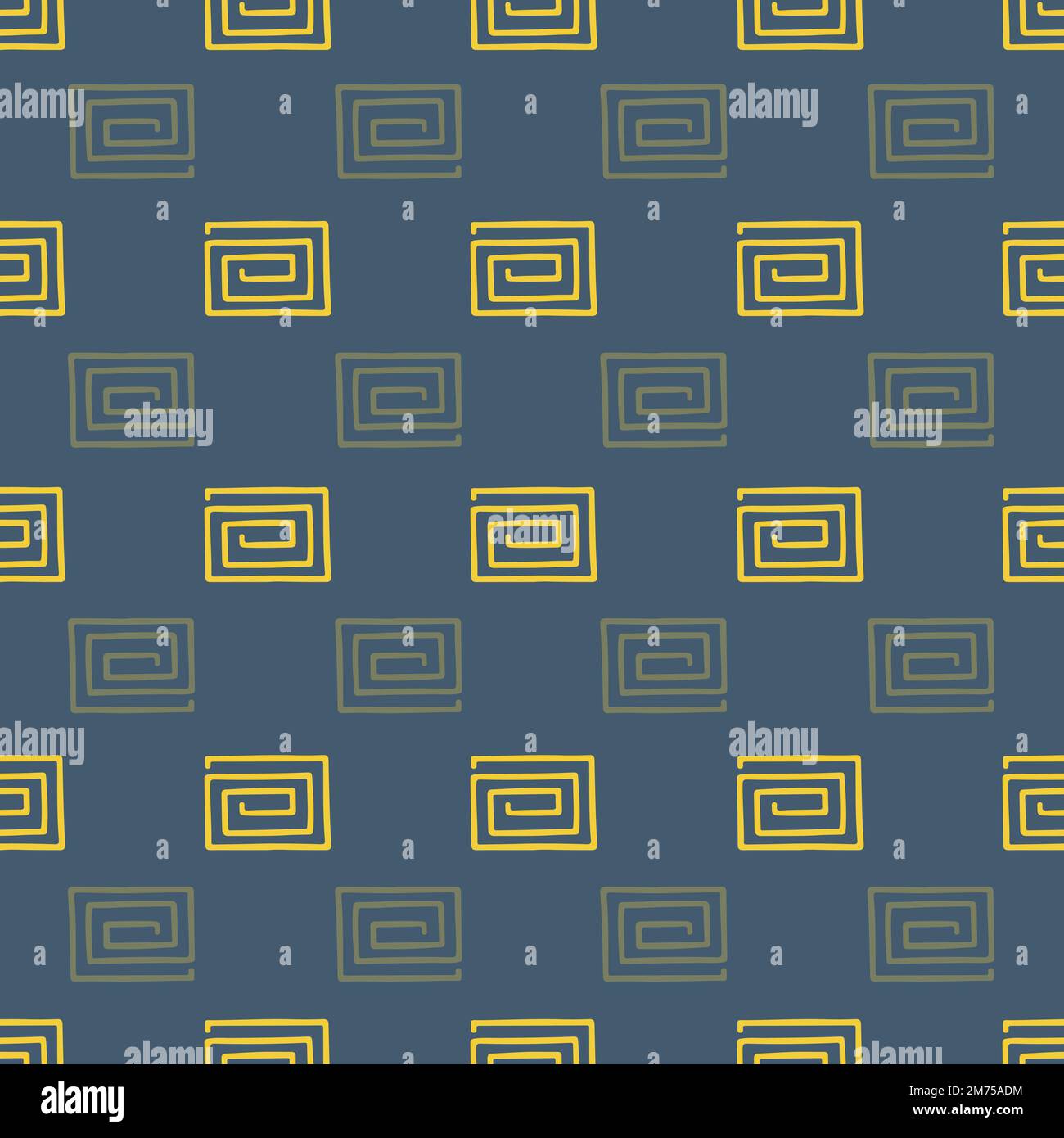 Motif carré jaune de style tribal sans couture sur fond bleu. Illustration de Vecteur