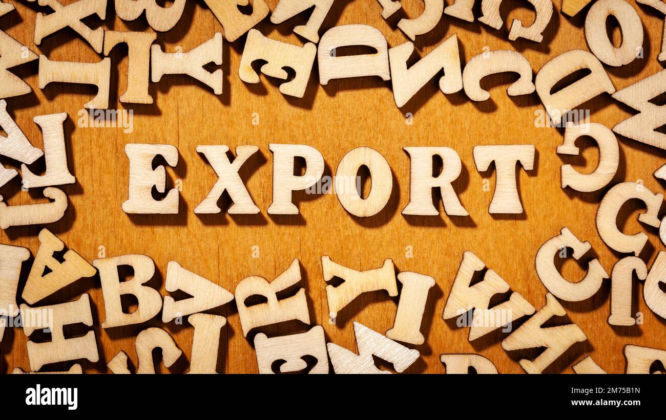 Exportation - texte de lettres en bois Banque D'Images