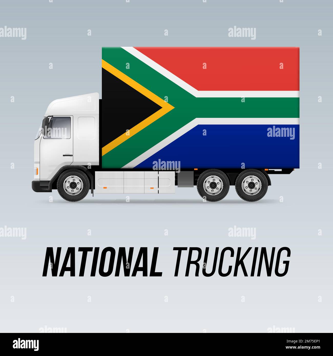 Symbole de camion de livraison nationale avec drapeau de l'Afrique du Sud. Motif drapeau et icône National Trucking Illustration de Vecteur