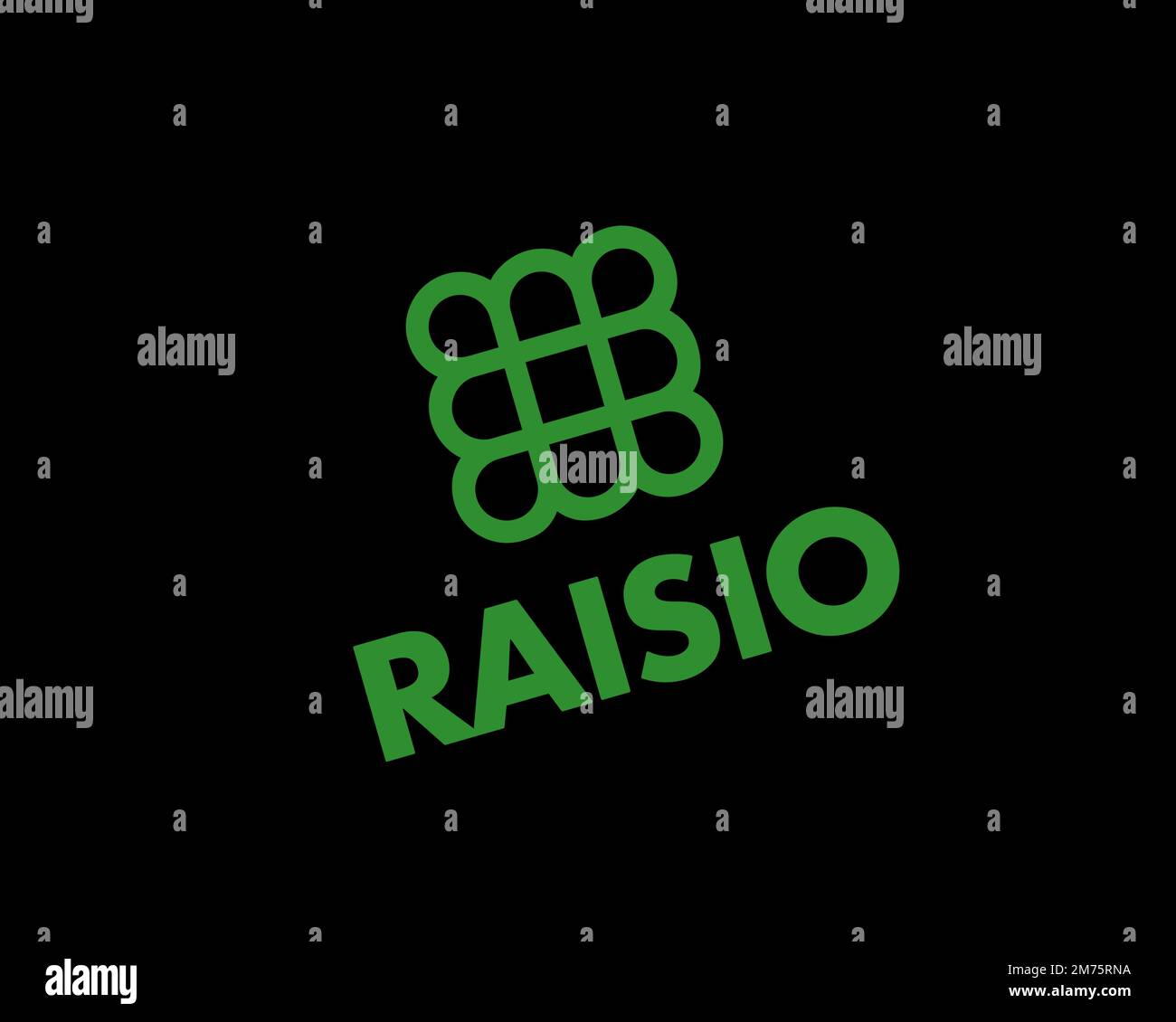 Raisio Group, logo pivoté, arrière-plan noir Banque D'Images