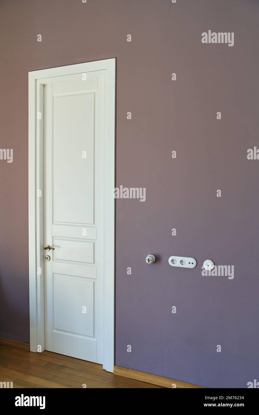Porte intérieure blanche moderne fermée avec poignée en métal Banque D'Images