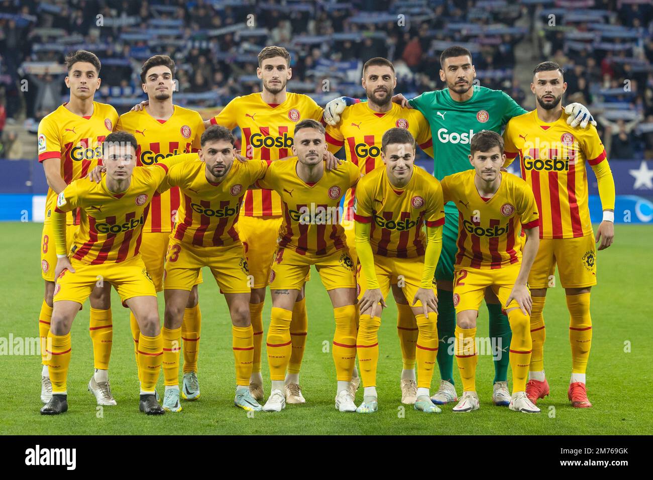 Girona FC joueurs pendant le match de la Ligue entre le RCD Espanyol et le Girona FC au stade RCDE à Cornella, Espagne. Banque D'Images