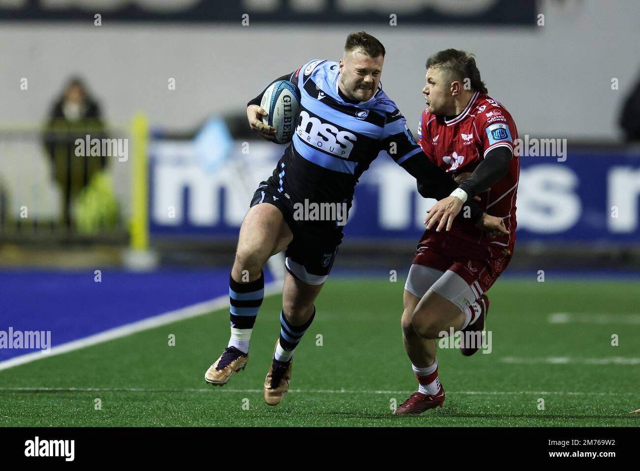 Cardiff, Royaume-Uni. 07th janvier 2023. Owen Lane de Cardiff Rugby fait une pause.United Rugby Championship, Cardiff Rugby v Scarlets au BT Sport Cardiff Arms Park à Cardiff, pays de Galles, le samedi 7th janvier 2023. photo par Andrew Orchard/Andrew Orchard sports photographie/Alamy Live News crédit: Andrew Orchard sports photographie/Alamy Live News Banque D'Images