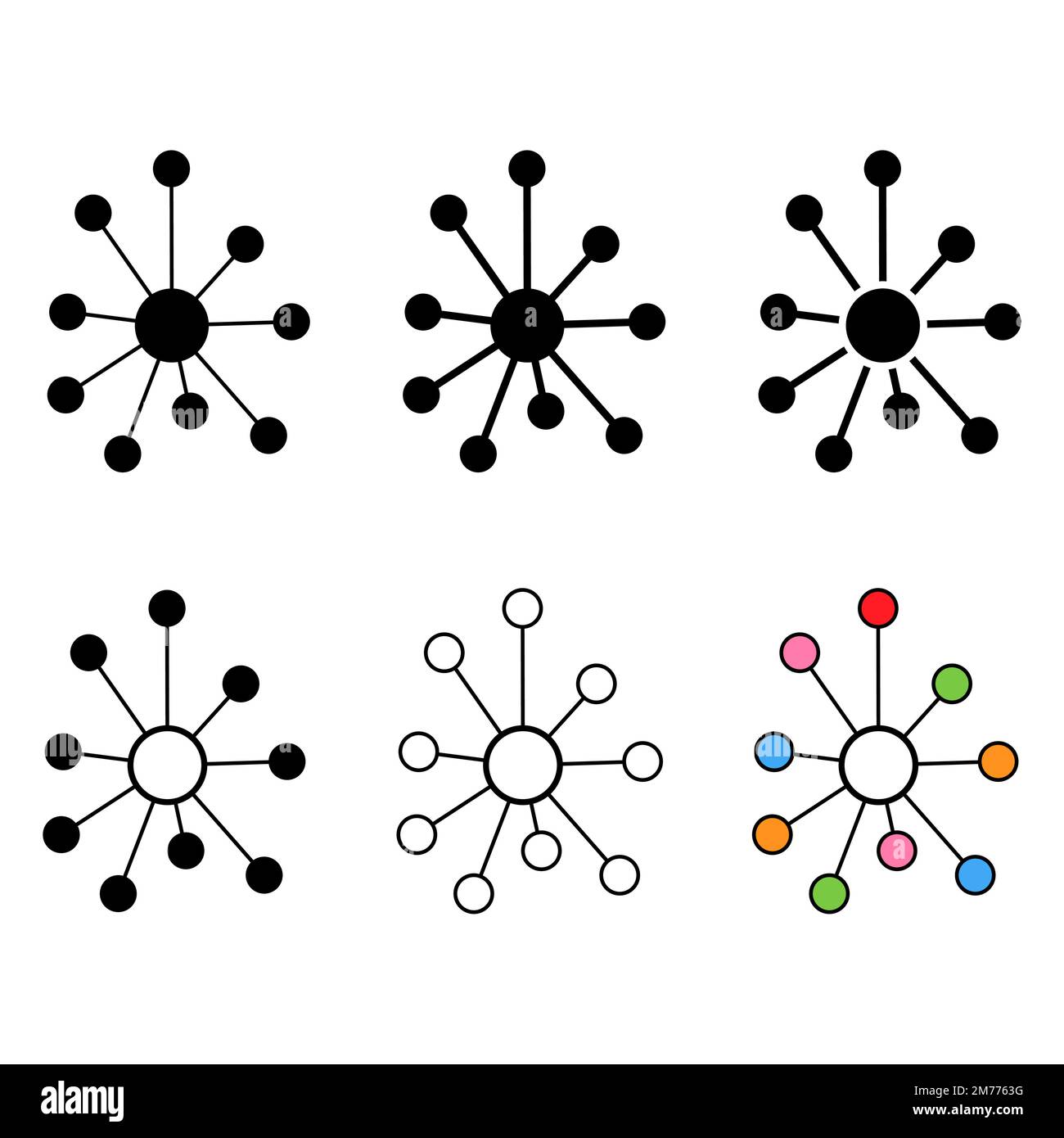 Ensemble de Hub réseau plat icône, connecter structure vecteur symbole fond isolé, système de technologie . Illustration de Vecteur