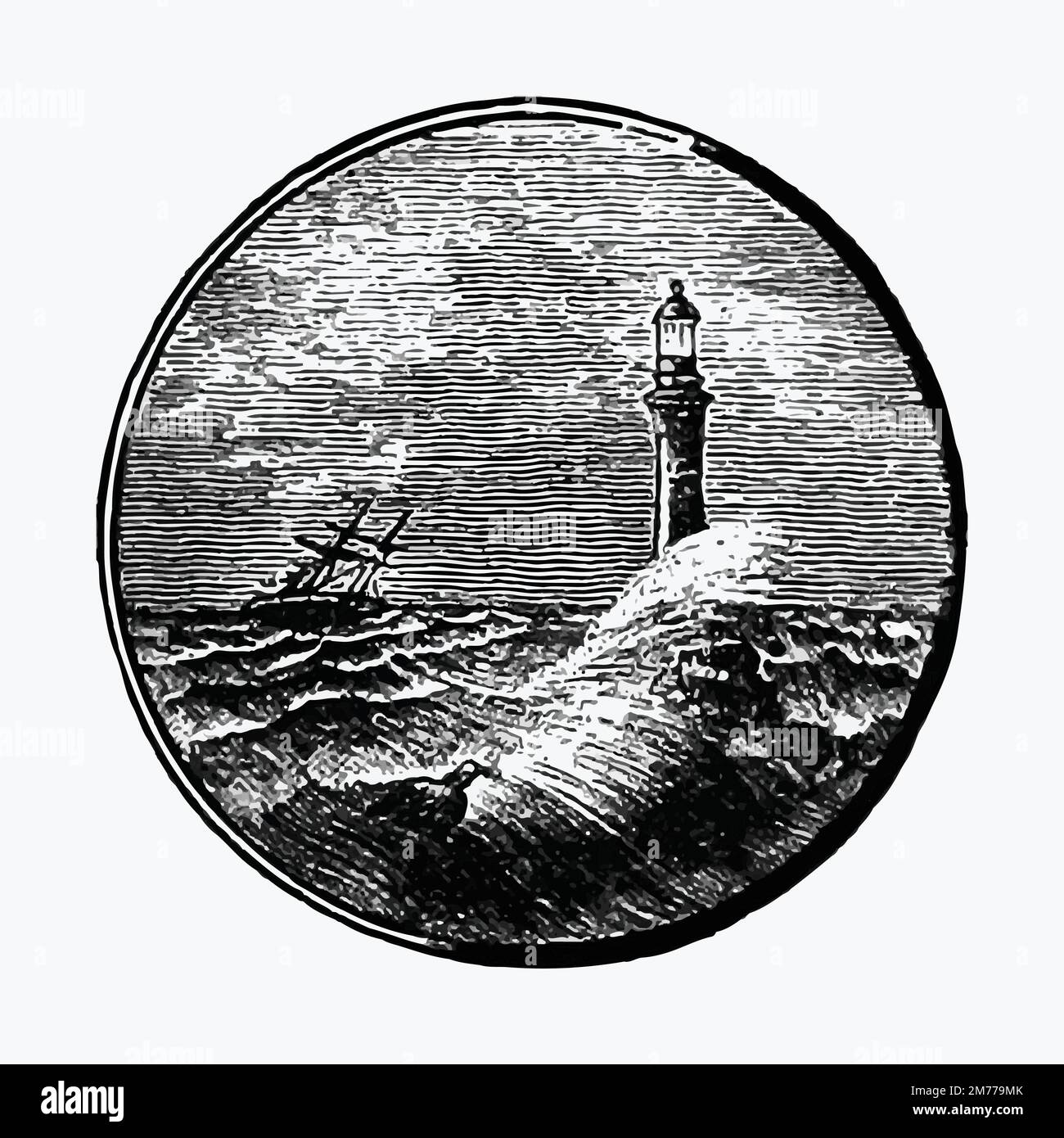 La mer de tempête et un vecteur de dessin de phare Illustration de Vecteur