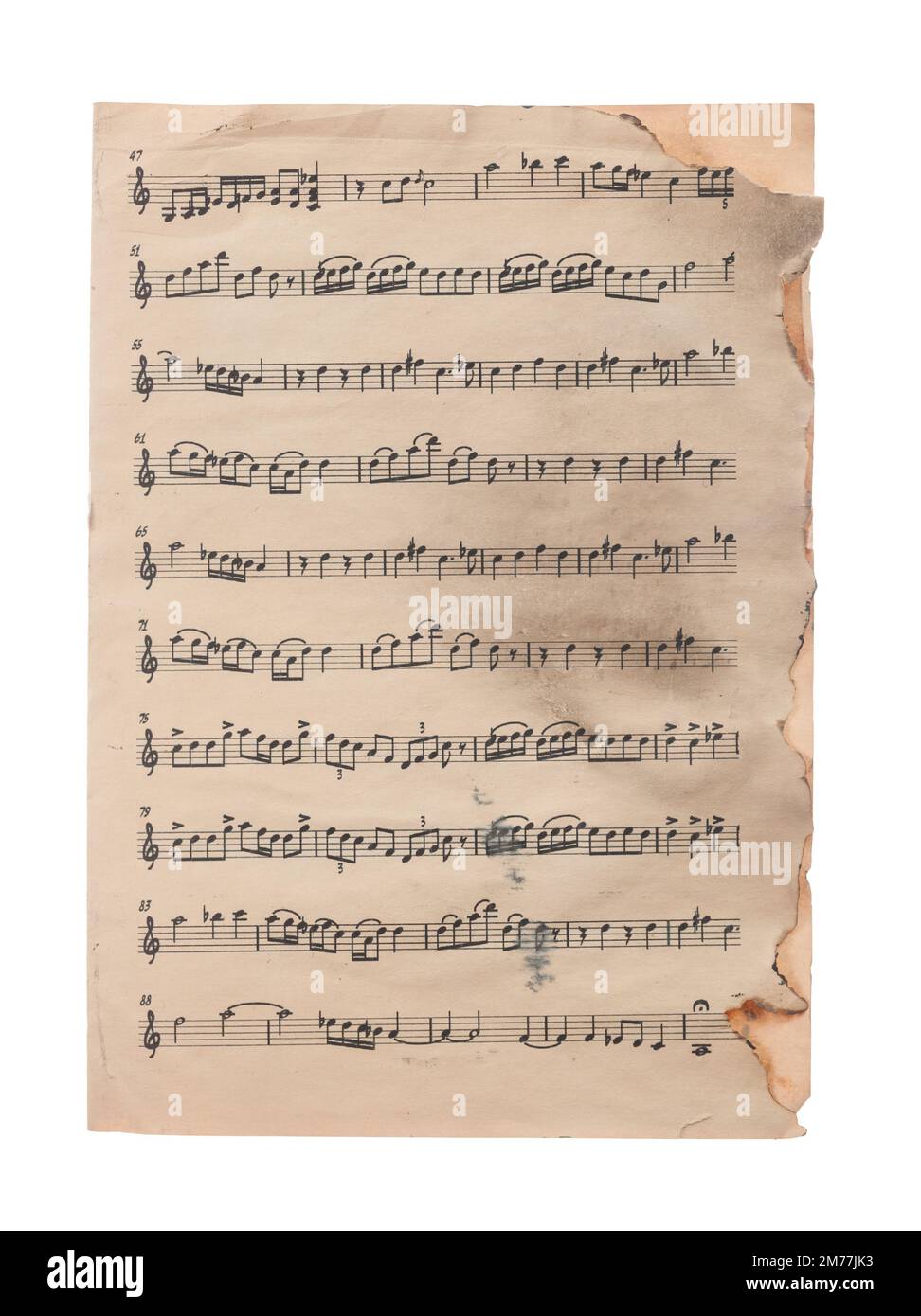 Musique vintage imprimée isolée sur blanc. Banque D'Images