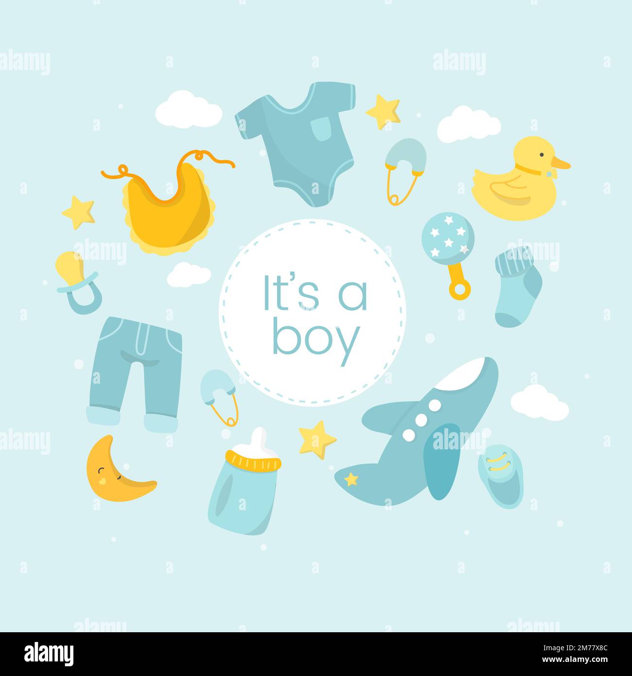 C'est un garçon bébé douche invitation carte vecteur Illustration de Vecteur