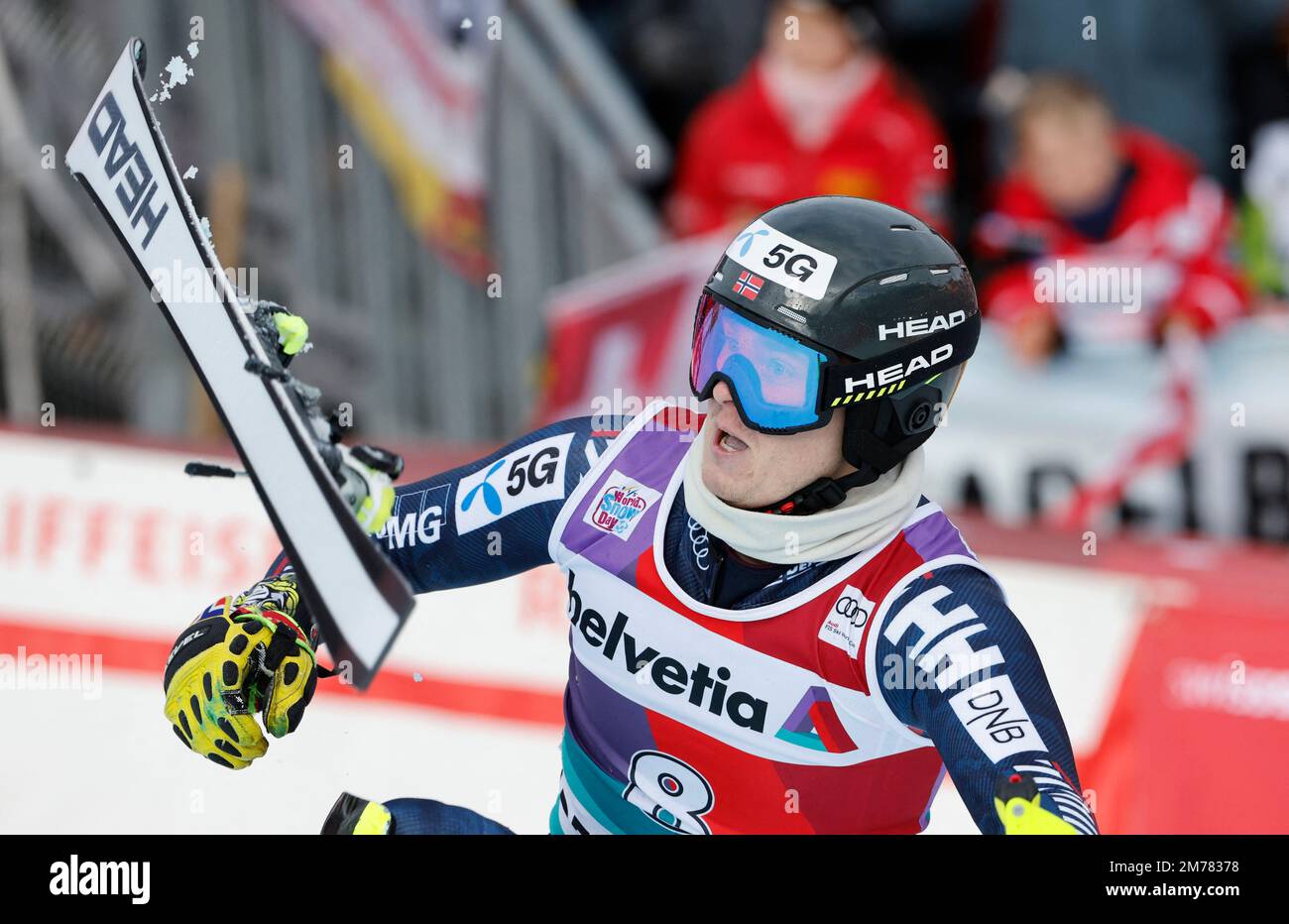 Ski alpin - FIS coupe du monde de ski alpin - Slalom masculin - Adelboden, Suisse - 8 janvier 2023 le Norway Atle lie McGrath réagit À REUTERS/Stefan Wermuth Banque D'Images