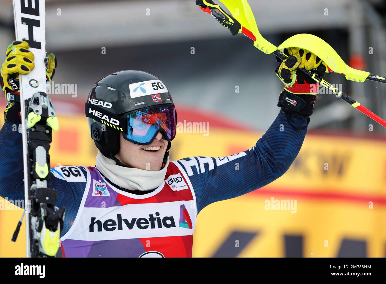 Ski alpin - FIS coupe du monde de ski alpin - Slalom masculin - Adelboden, Suisse - 8 janvier 2023 le Norway Atle lie McGrath réagit À REUTERS/Stefan Wermuth Banque D'Images