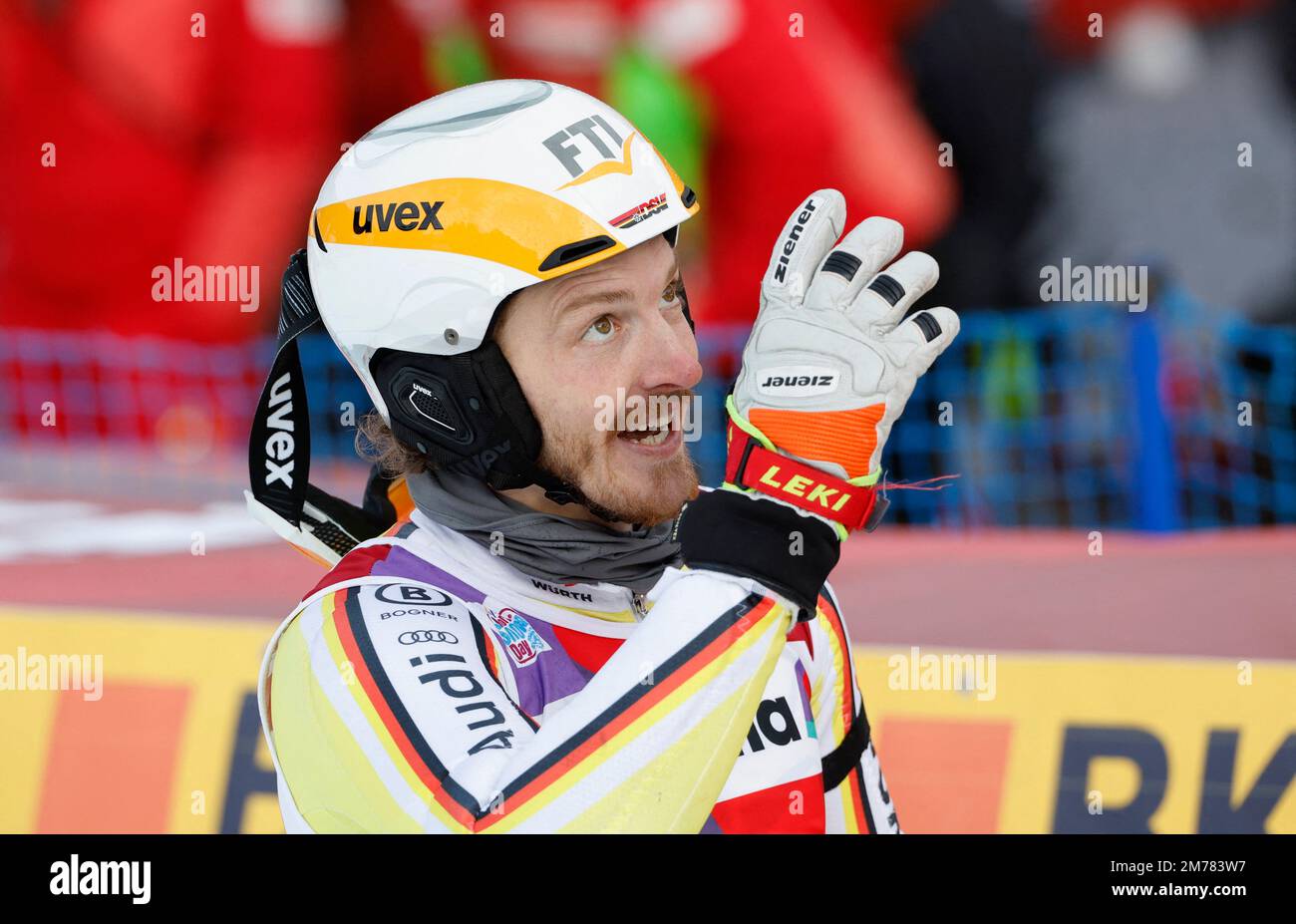 Ski alpin - FIS coupe du monde de ski alpin - Slalom masculin - Adelboden, Suisse - 8 janvier 2023 Linus Strasser, en Allemagne, réagit À REUTERS/Stefan Wermuth Banque D'Images