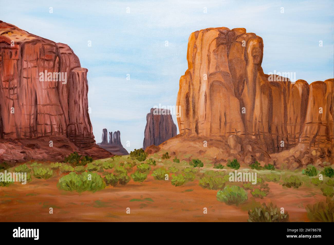 Monument Valley montagnes peinture à l'huile. Banque D'Images