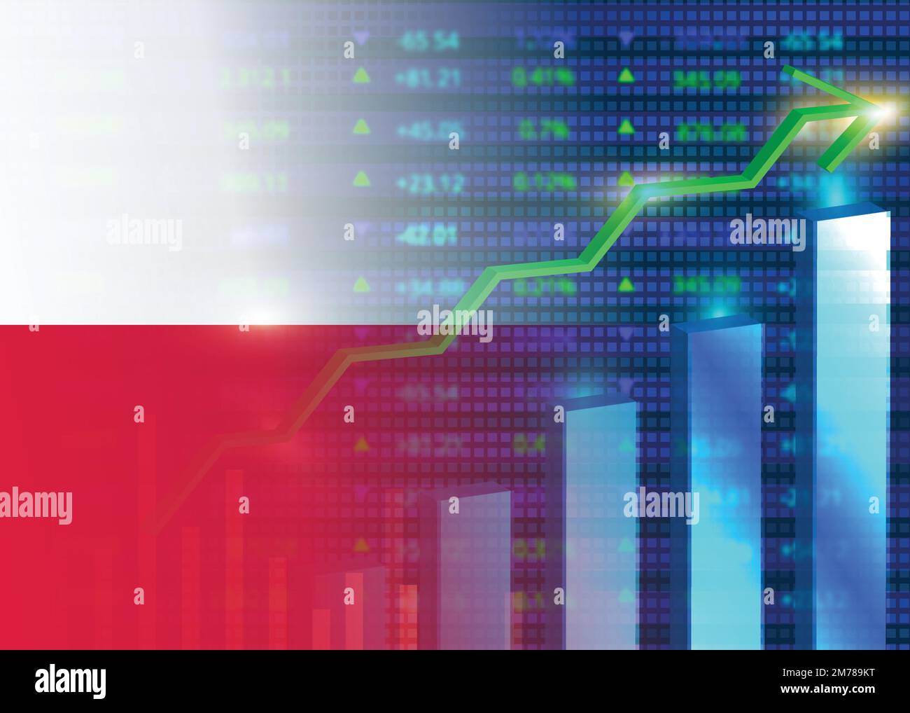 Croissance économique en Pologne.marché boursier de la Pologne.drapeau de la Pologne avec graphiques,flèche de croissance Illustration de Vecteur