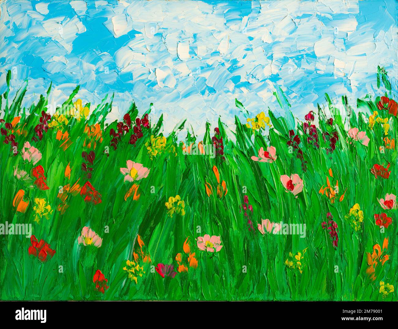 Fleurs sauvages prairie, peinture à l'huile. Banque D'Images