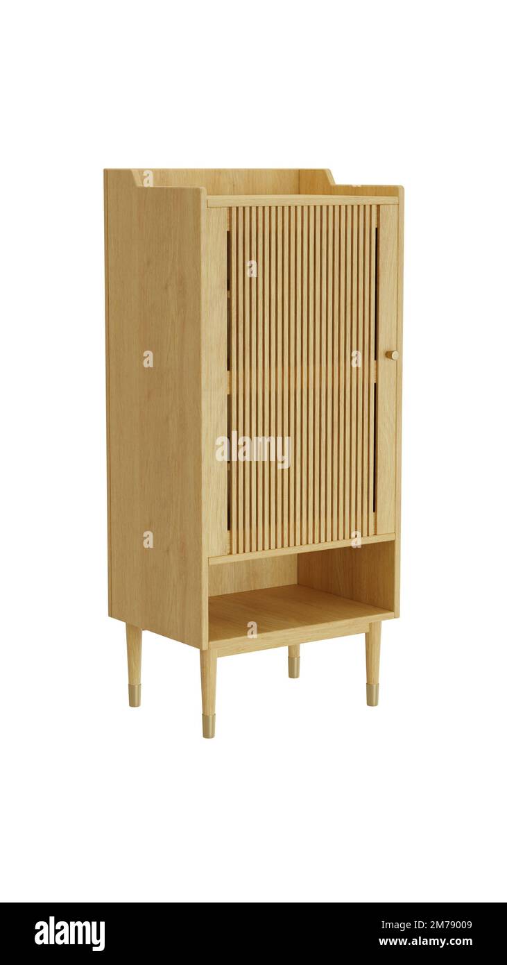 3D armoire en bois de rendu style minimal sur fond blanc, armoire en bois sur fond blanc Banque D'Images