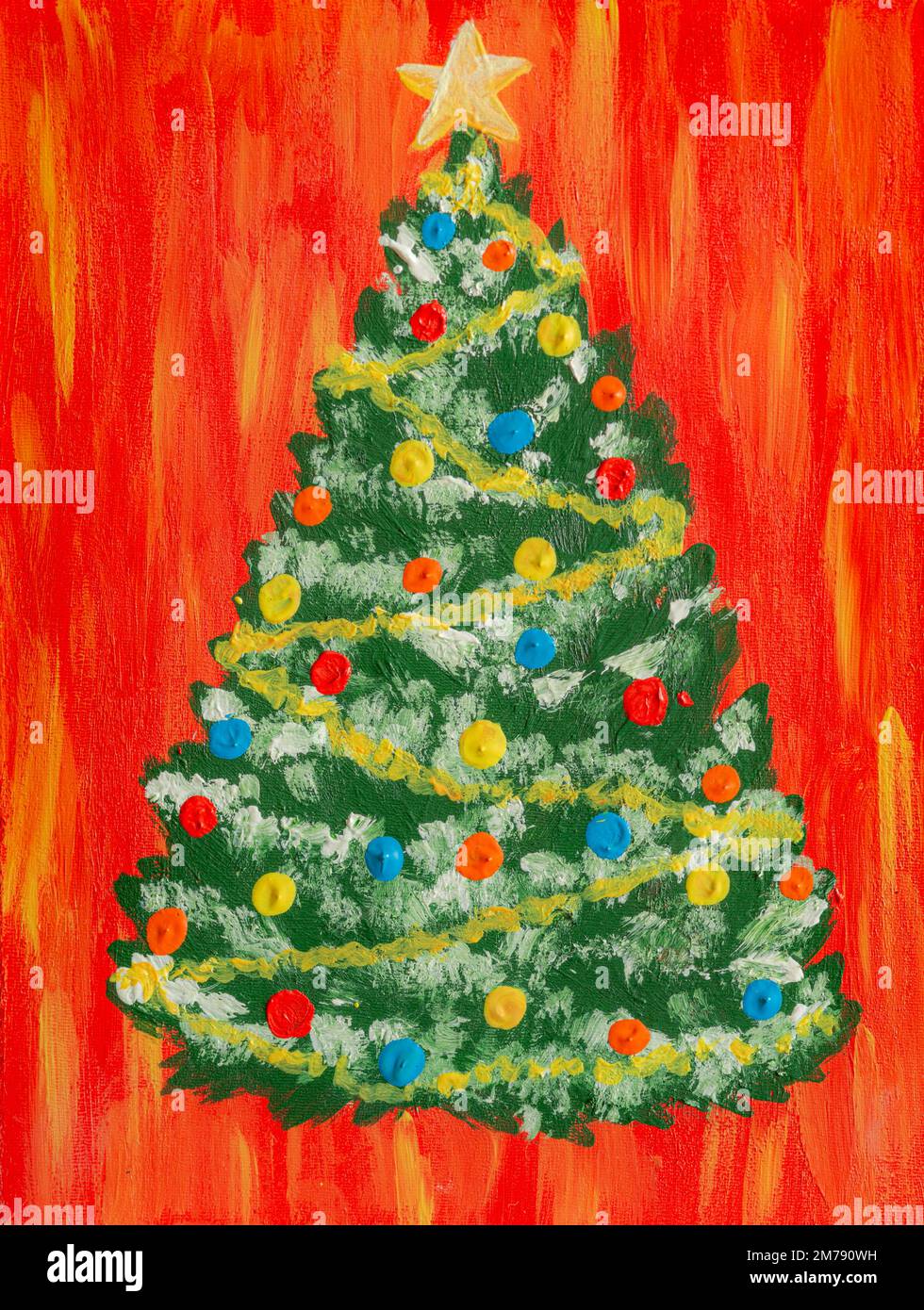 Sapin de Noël, peinture acrylique sur toile. Banque D'Images
