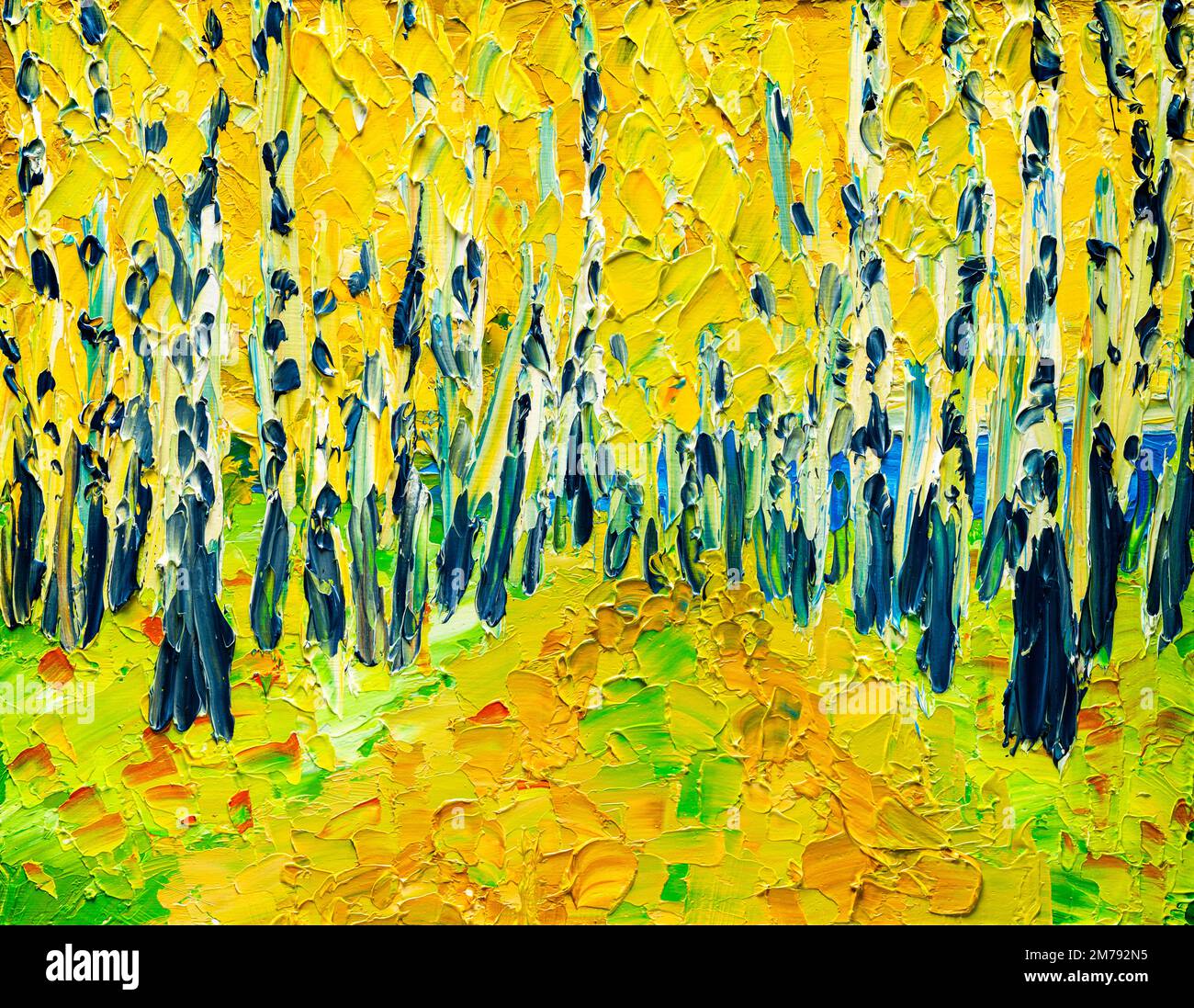 Forêt d'Aspen, peinture à l'huile. Banque D'Images