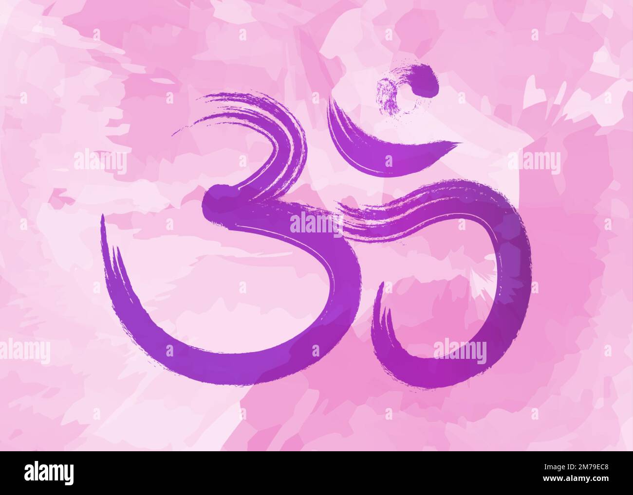 OM, symbole coloré Aum, style aquarelle violet. OM encre icône Calligraphie chinoise. Logo Samsara. Vecteur isolé sur fond rose Illustration de Vecteur