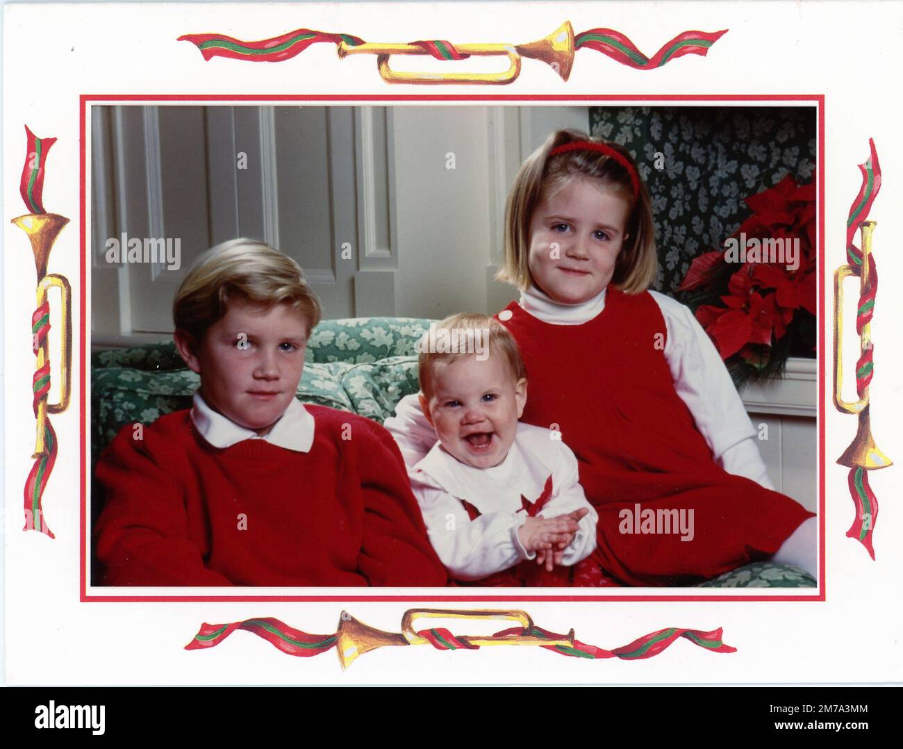 Carte de Noël vintage pour portrait de famille, États-Unis 1990s Banque D'Images