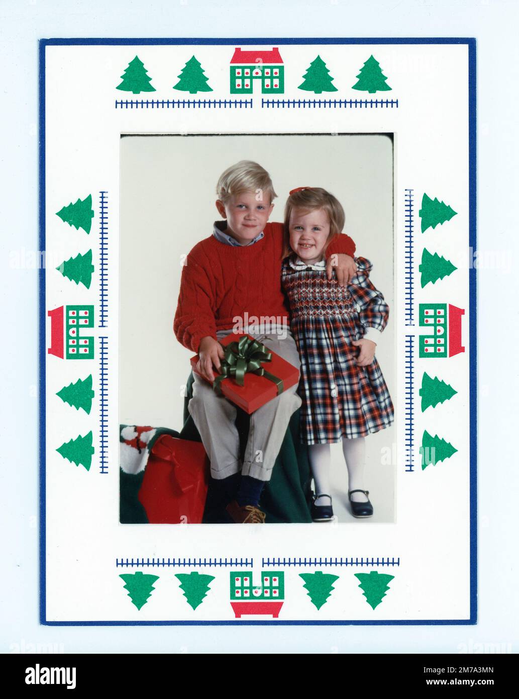 Carte de Noël vintage pour portrait de famille, États-Unis 1990s Banque D'Images