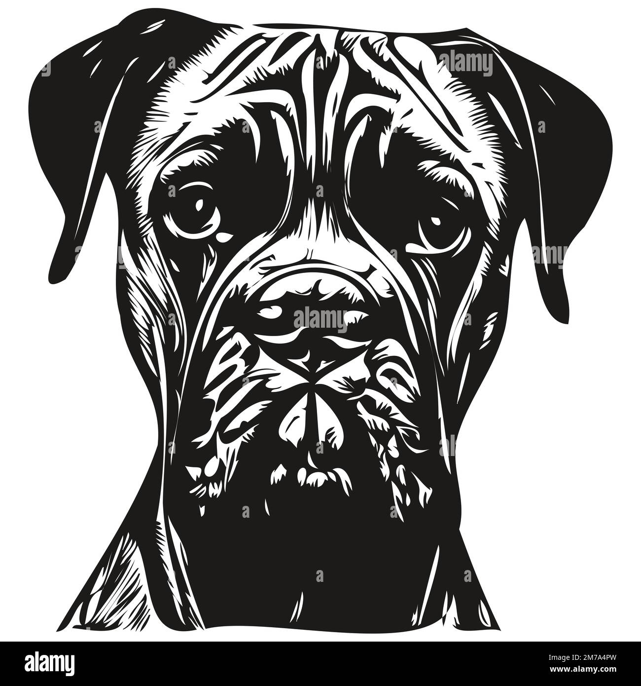 Boxer chien dessin main logo ligne art vecteur dessin noir et blanc animaux illustration Illustration de Vecteur