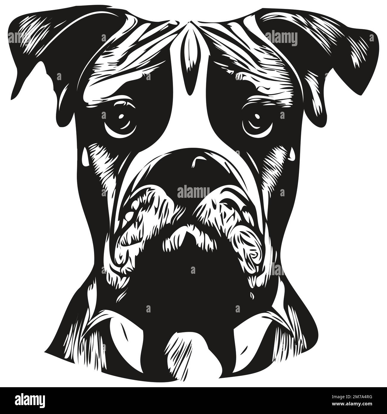 Dessin de boxer chien main, noir et blanc vecteur animaux de compagnie logo art ligne Illustration de Vecteur