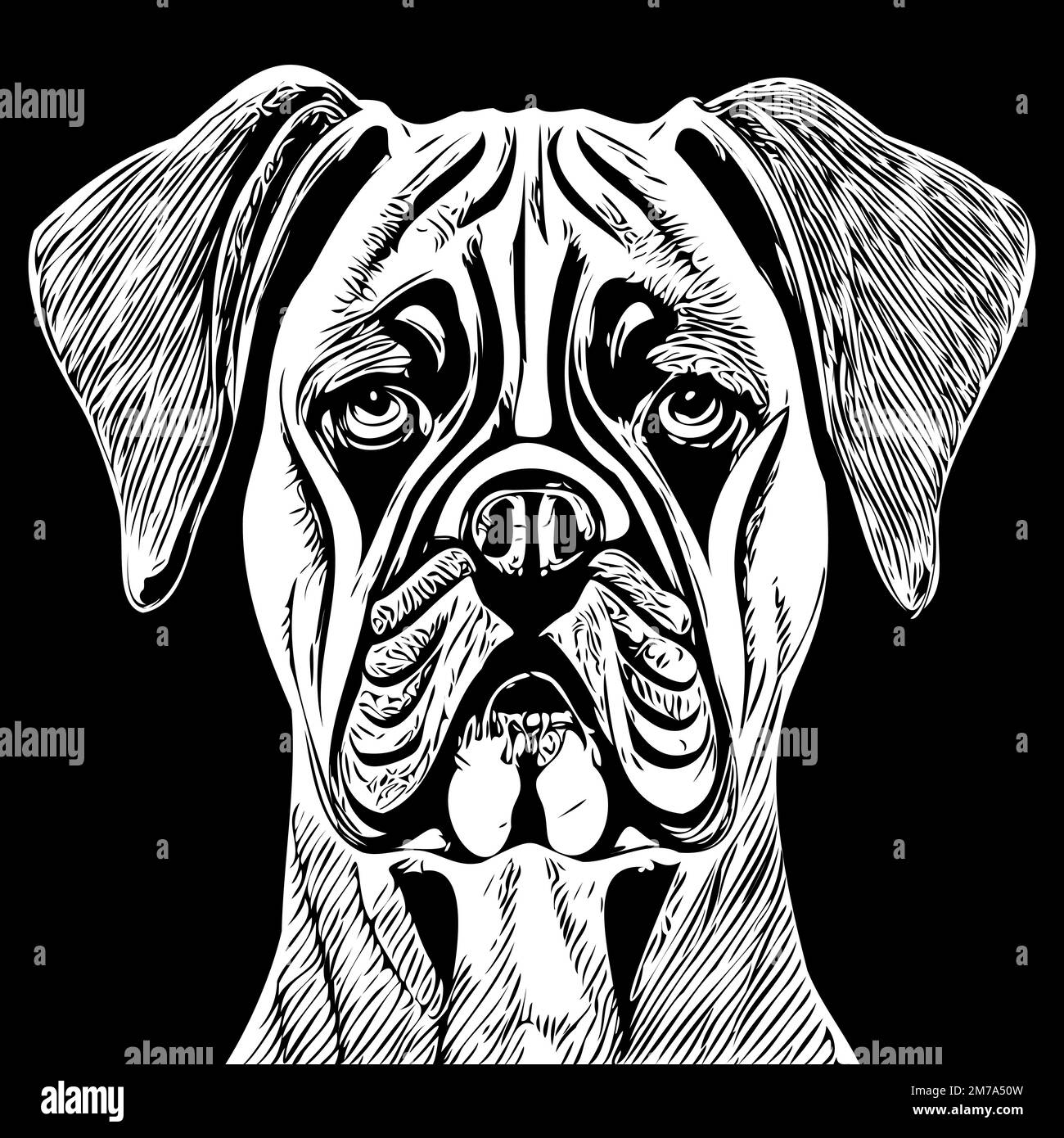 Boxer chien dessin main dessin vectoriel dessin noir et blanc logo animaux illustration Illustration de Vecteur