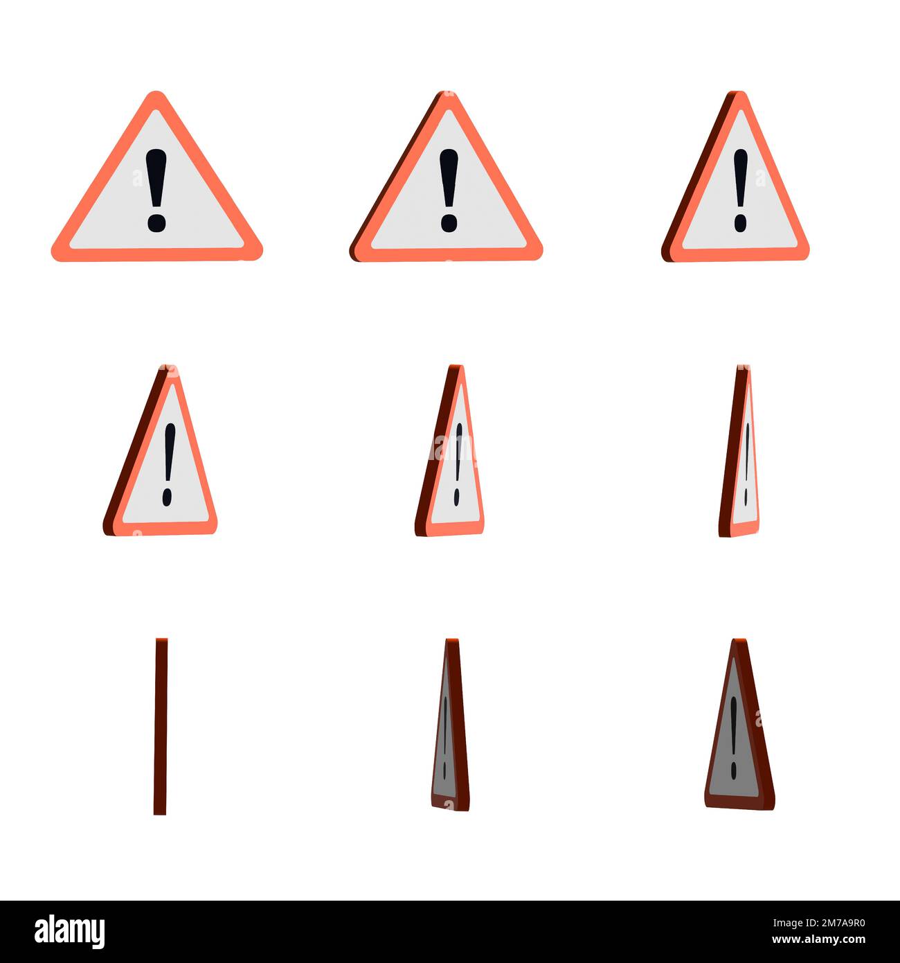 Grand jeu de 3D panneaux d'avertissement. Vue de différents côtés Illustration de Vecteur