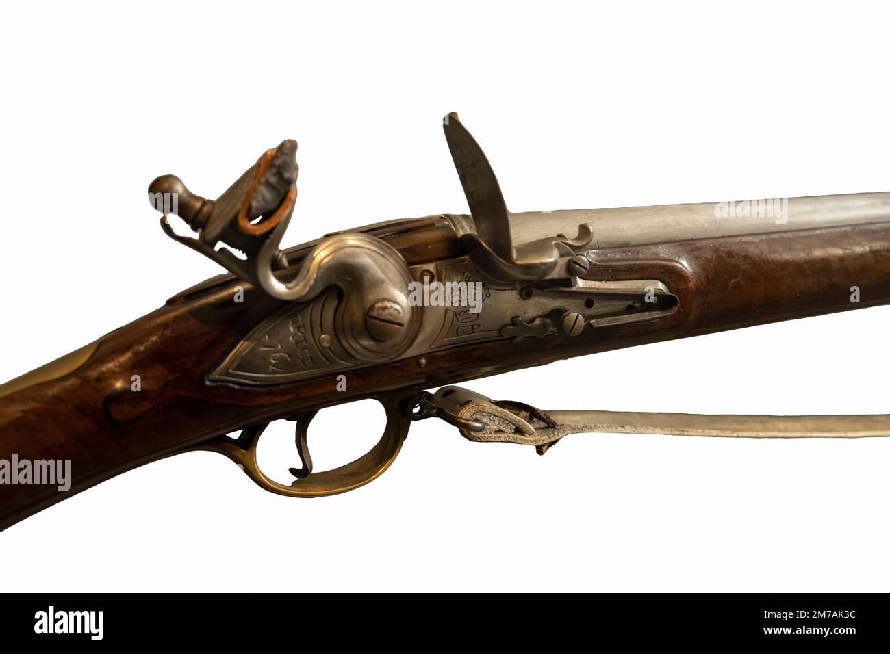 British Grice 1762 daté Brown Bess Flintlock Musket utilisé par les solidaristes britanniques dans la Révolution américaine Banque D'Images