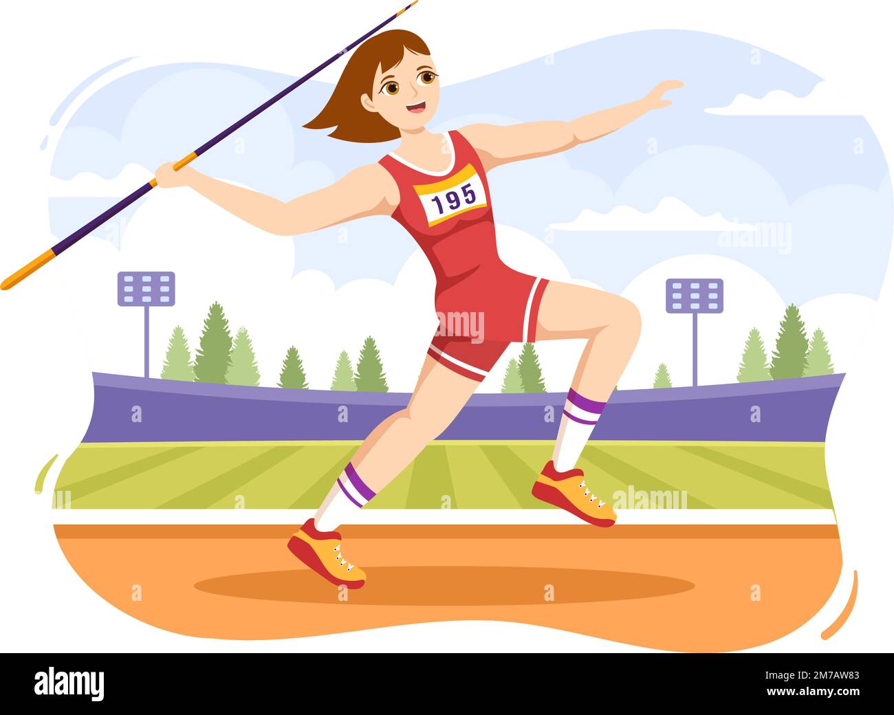 Javelin lancer l'illustration de l'athlète utilisation d'un long outil en forme de lance pour lancer dans l'activité sportive modèle de dessin à la main de dessin à la main de dessin à la main de dessin à la main Illustration de Vecteur