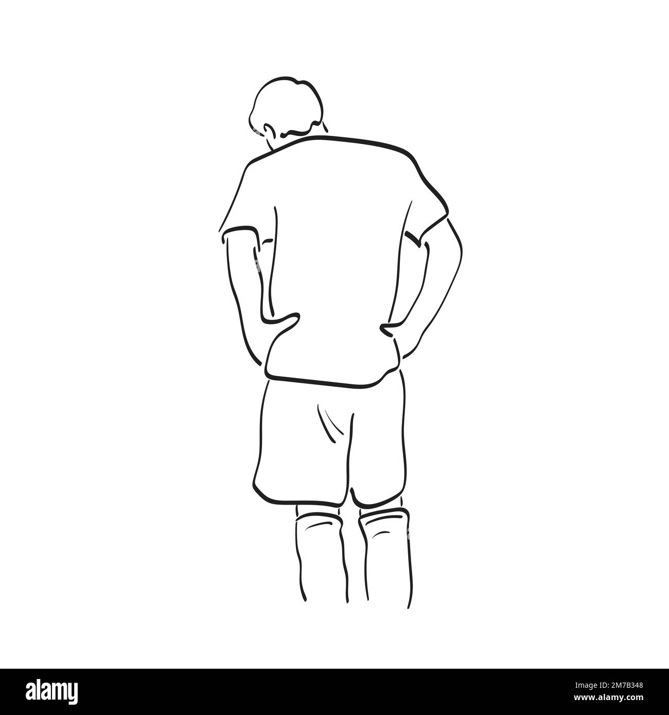 line art bouleversé joueur de football masculin dans la vue arrière illustration vecteur dessiné à la main isolé sur fond blanc Illustration de Vecteur