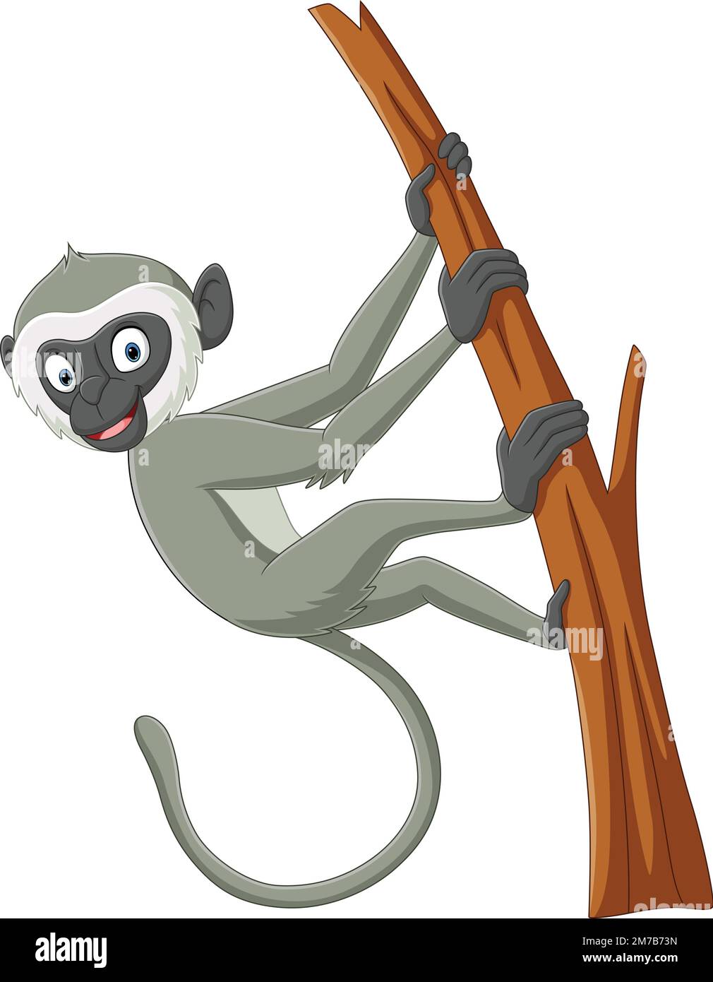 Joli dessin animé singe langur sur branche d'arbre Illustration de Vecteur