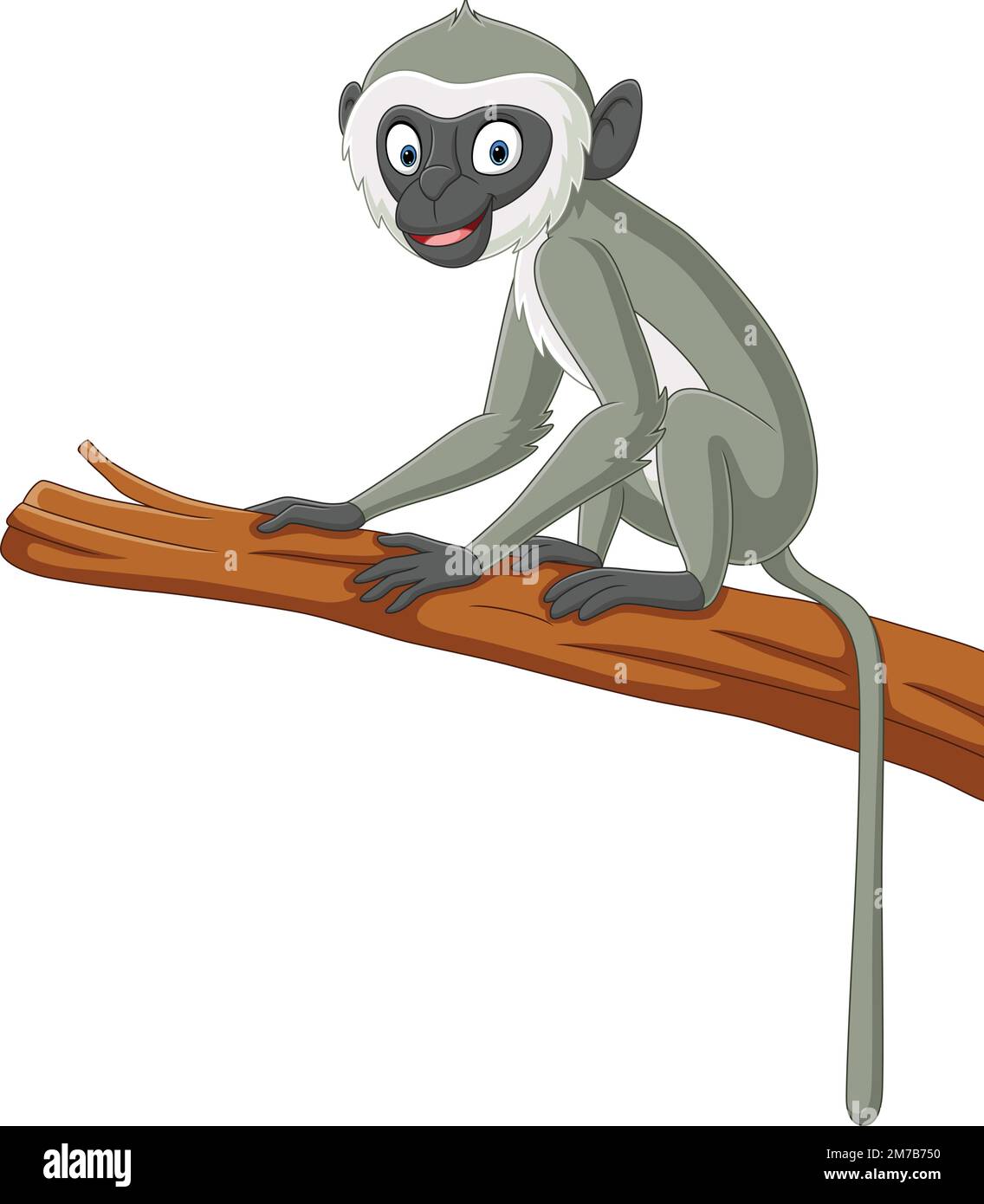 Joli dessin animé singe langur sur branche d'arbre Illustration de Vecteur