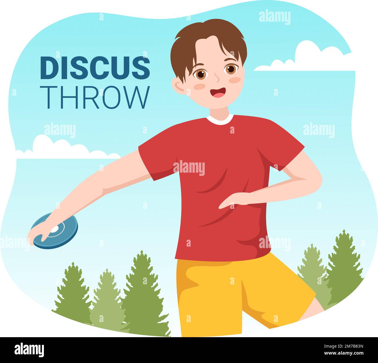 Discus lancer jouer Athletics Illustration avec jeter une plaque en bois dans le championnat de sport Flat Cartoon Templates dessinées à la main Illustration de Vecteur