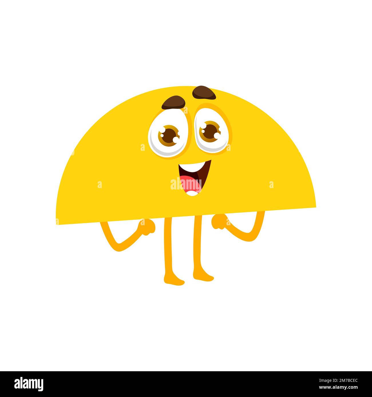 Personnage de forme mathématique demi-cercle, personnage de figure géométrique drôle. Objet jaune vectoriel isolé avec une jolie face. Éducation des enfants, apprentissage scolaire, cours de mathématiques et de géométrie, cours d'éducation Illustration de Vecteur