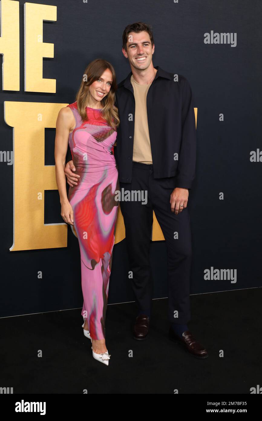 Sydney, Australie. 9th janvier 2023. Becky Boston et Pat Cummins assistent à la première de la deuxième saison des essais au quartier Hoyts Entertainment. Credit: Richard Milnes/Alamy Live News Banque D'Images