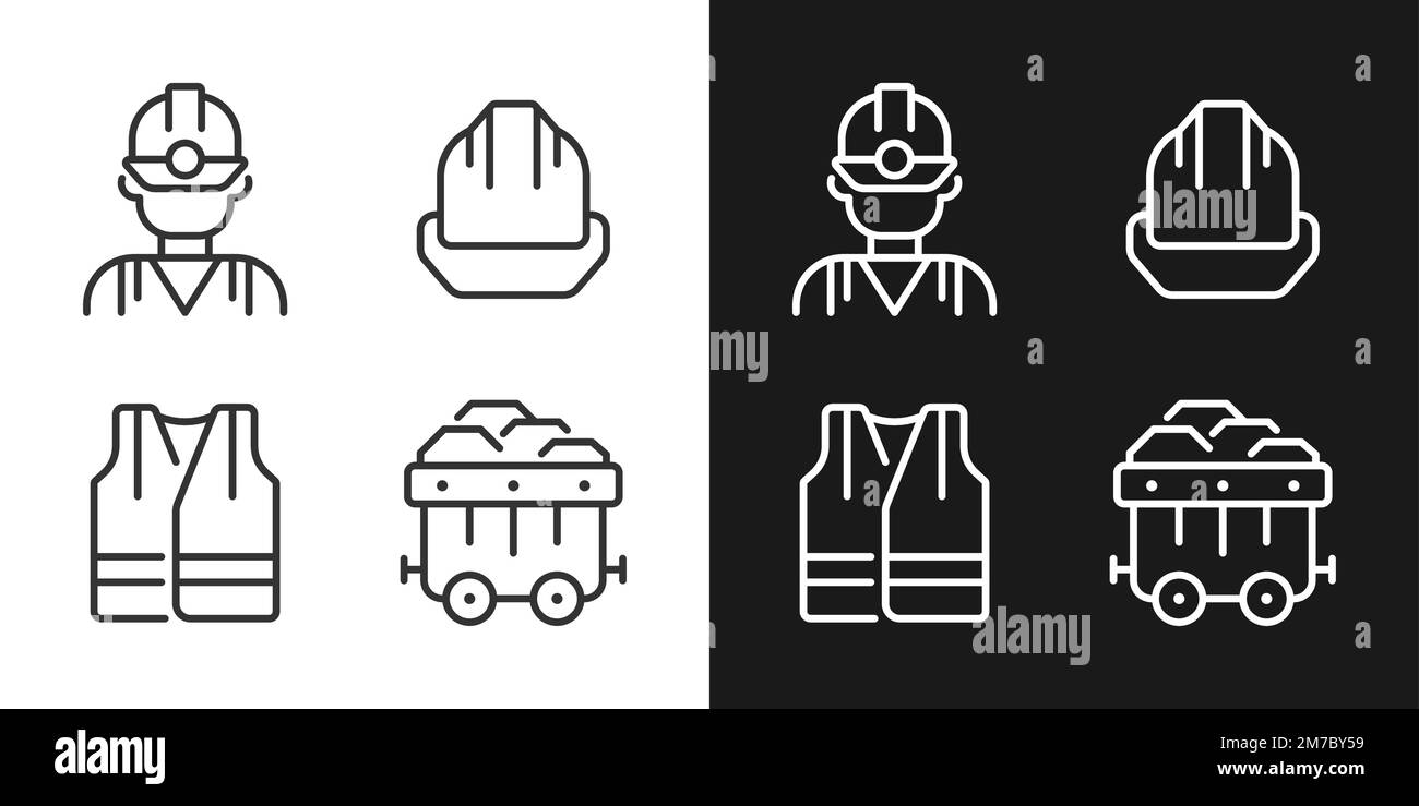 Équipement de protection mineur pixels icônes linéaires parfaites pour le mode sombre et clair Illustration de Vecteur