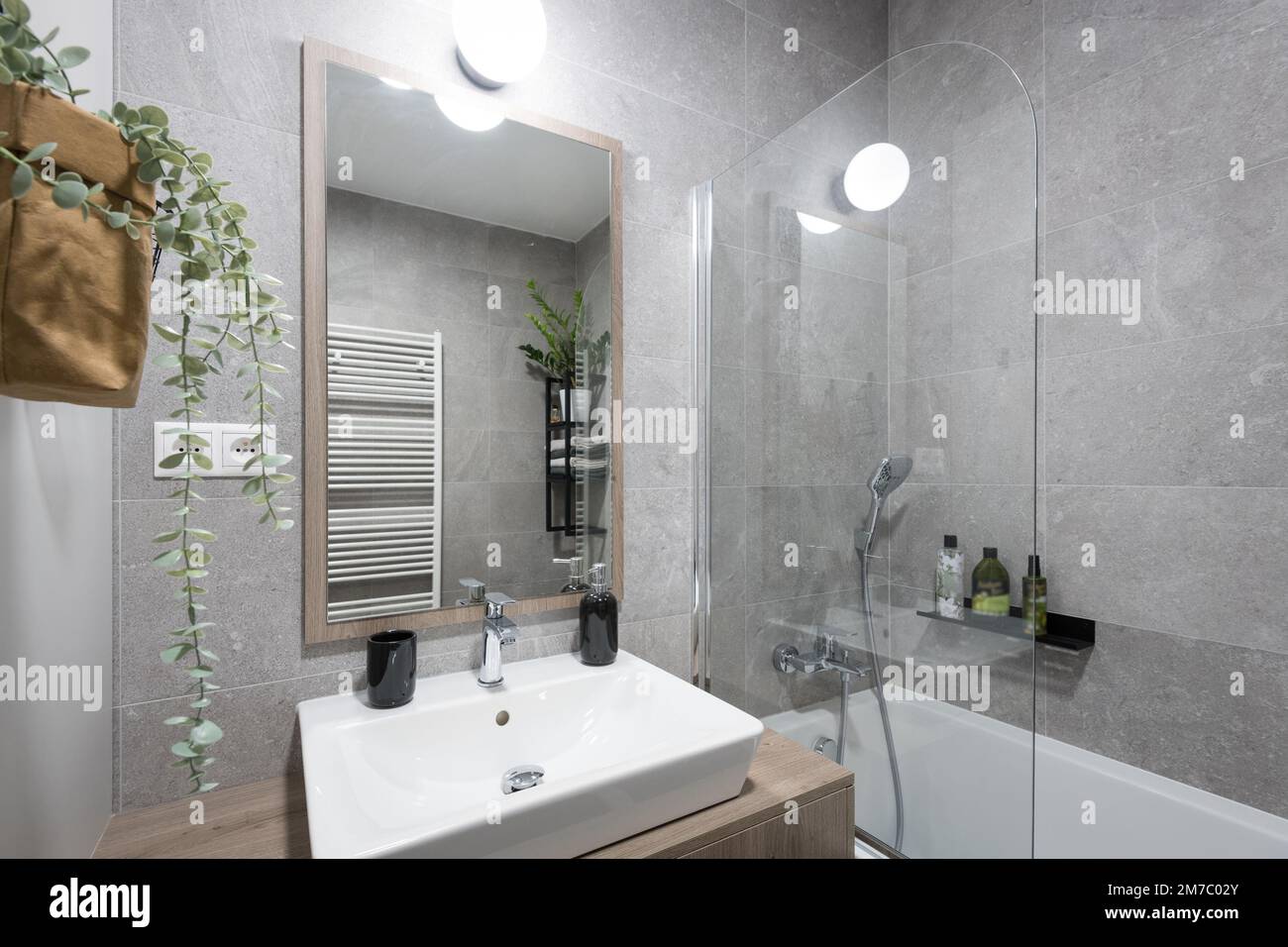 Salle de bains grise de l'appartement moderne Banque D'Images